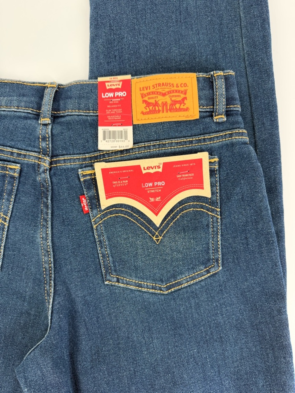 Levi’s Low Pro Jeans Girls 14 Reg Stretch Mid Rise Relaxed Straight Blue NW - Picture 8 of 14
